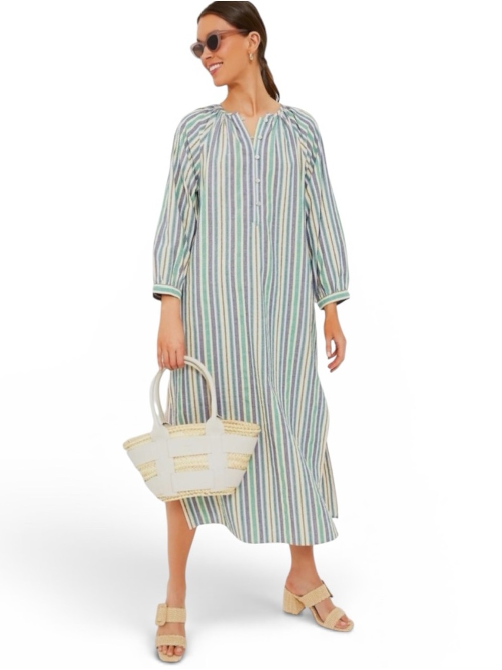 Tuckernuck POMANDER PLACE Heidi Maxi Tunic Dress Zephyr Stripe Cotton Size Large